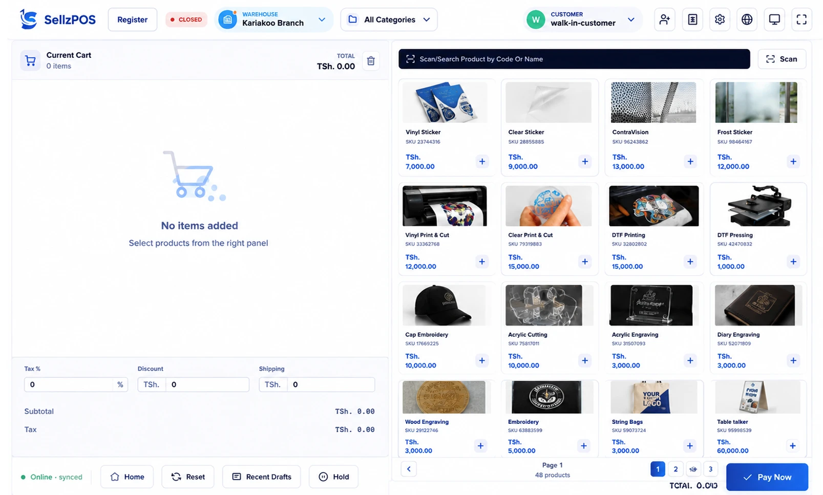 Sellz POS sale screen on desktop and mobile